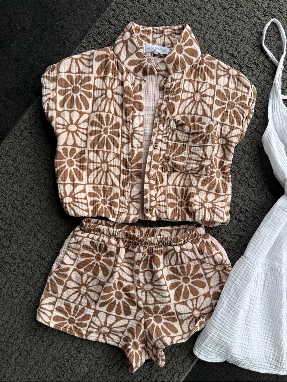 Grayson Threads Brown and Cream Floral Two-Piece Top & Shorts Set